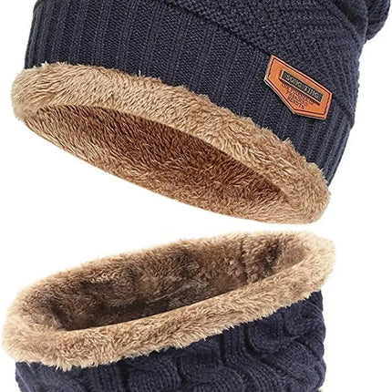 Mens Womens Winter Beanie Hat Scarf Set Warm Knit Hat Thick Fleece Lined Winter Cap Neck Warmer for Men Women