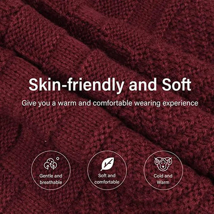 Mens Womens Winter Beanie Hat Scarf Set Warm Knit Hat Thick Fleece Lined Winter Cap Neck Warmer for Men Women