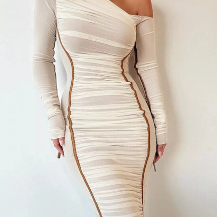 One-Shoulder Ruched Bodycon Midi Dress