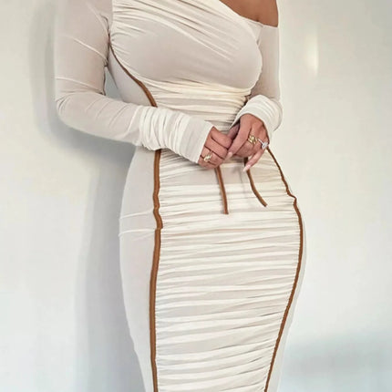 One-Shoulder Ruched Bodycon Midi Dress