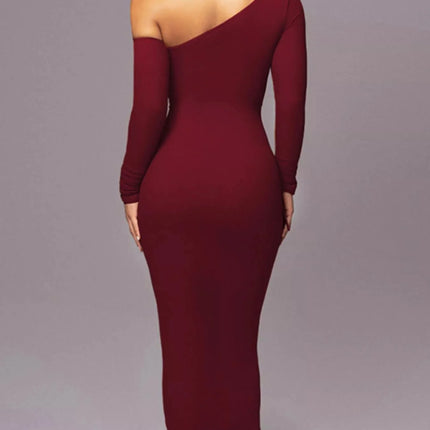 One-Shoulder Ruched Bodycon Midi Dress