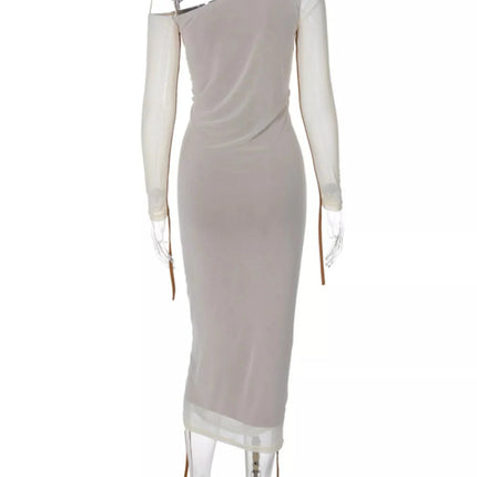 One-Shoulder Ruched Bodycon Midi Dress