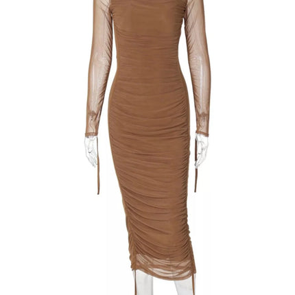 One-Shoulder Ruched Bodycon Midi Dress