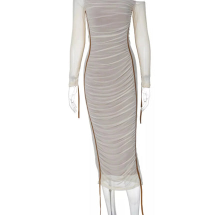 One-Shoulder Ruched Bodycon Midi Dress