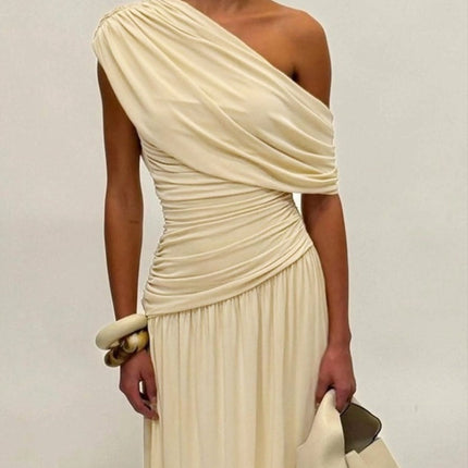 Elegant Ruched Maxi Dress with One-Shoulder Detail