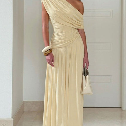 Elegant Ruched Maxi Dress with One-Shoulder Detail