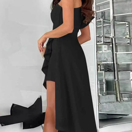 One-Shoulder Ruffle High-Low Dress