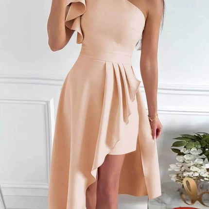 One-Shoulder Ruffle High-Low Dress