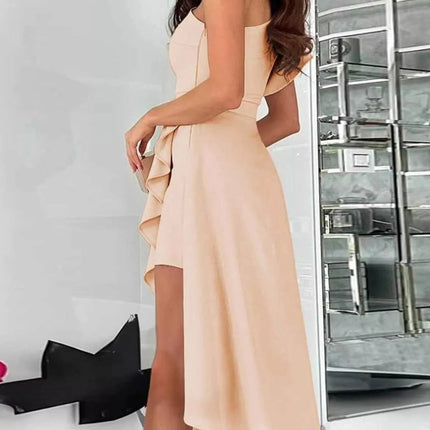One-Shoulder Ruffle High-Low Dress