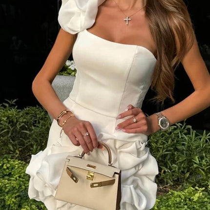 One-Shoulder Stylish Ruffle Mini Dress