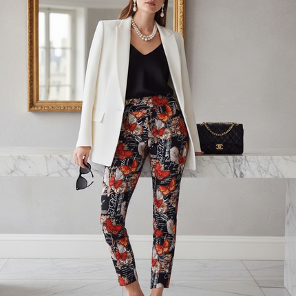 Krazy Larry P507 Pull on Pant - Black French Butterfly