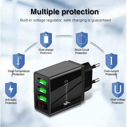 PBG 3 port LED Display Wall Charger  and 3 in 1 Cable Bundle