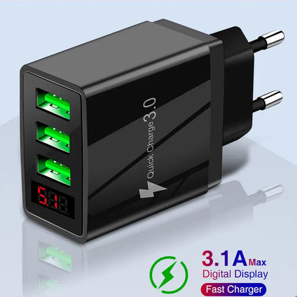 PBG 3 port LED Display Wall Charger and 3 in 1 Cable Bundle Silver
