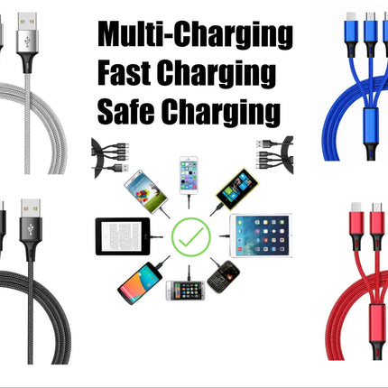 PBG Black 5-Port LED Wall Charger & QC 3-in-1 Nylon Braided Fast Charging Cable