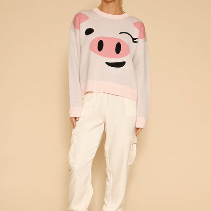 Pig face knit sweater