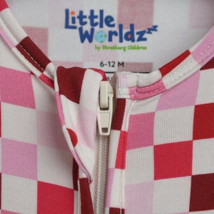 Pink Checkered Zipper Footie