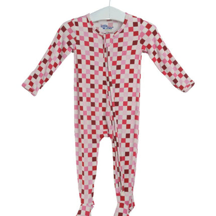 Pink Checkered Zipper Footie