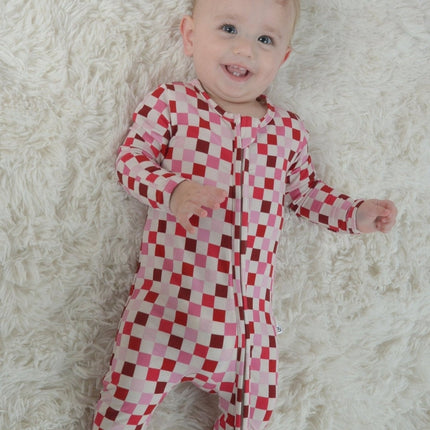 Pink Checkered Zipper Footie