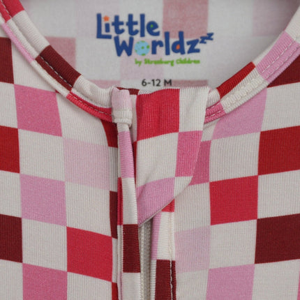 Pink Checkered Zipper Footie