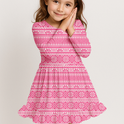Luxe Ribbed Knit Twirl Dress -Peppermint Pink