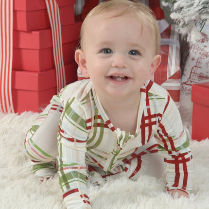 Plaid Bamboo Zipper Footie