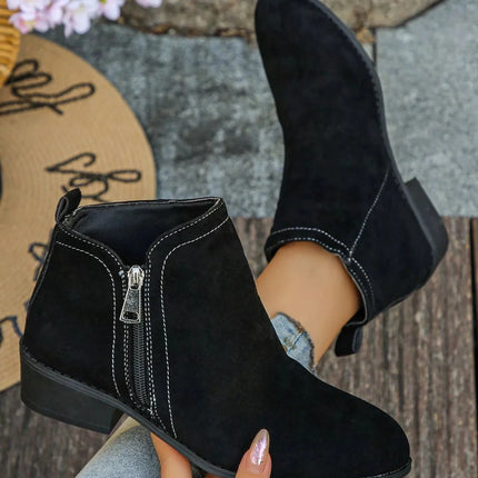 Trendy Flat Point Toe Block Heels With Zipper