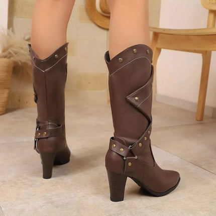 Fashionable Leather Point Toe Heels Boots