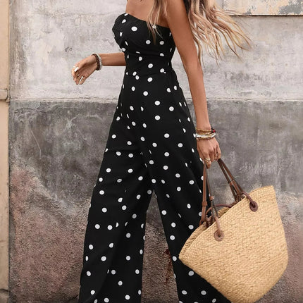 Polka Dot Strapless Wide Leg Jumpsuit