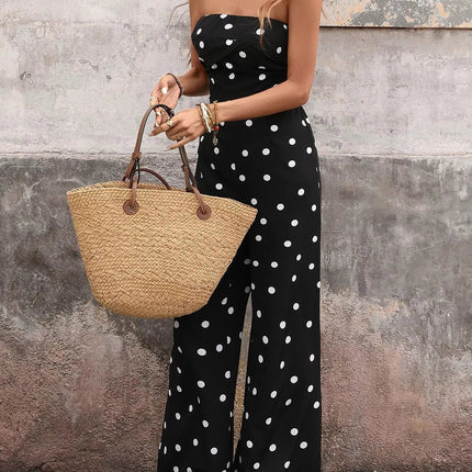 Polka Dot Strapless Wide Leg Jumpsuit