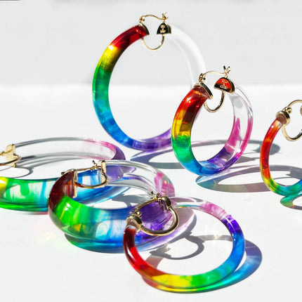 PRIDE Rainbow Tie Dye Lucite Small Hoops