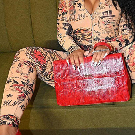 Printed Zip Front Long Sleeve Jumpsuit