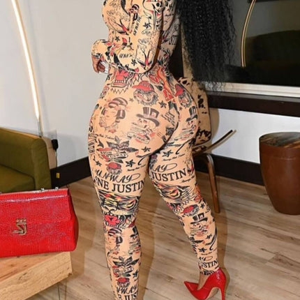 Printed Zip Front Long Sleeve Jumpsuit