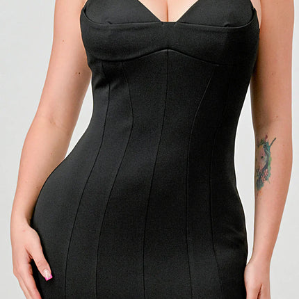LUX TECHNO EMBELLISHED STRAP BODYCON MINI DRESS
