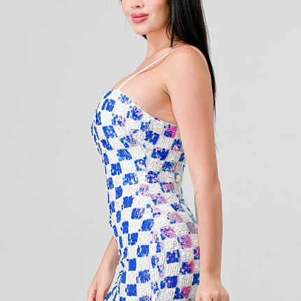 LUXE CHECK PATTERN SEQUINS
