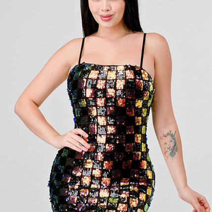 LUXE CHECK PATTERN SEQUINS