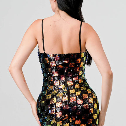 LUXE CHECK PATTERN SEQUINS