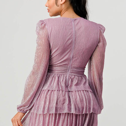 Lux Fantasy Glitter Mini Dress - Deep V-Neck & Tiered Ruffle Skirt