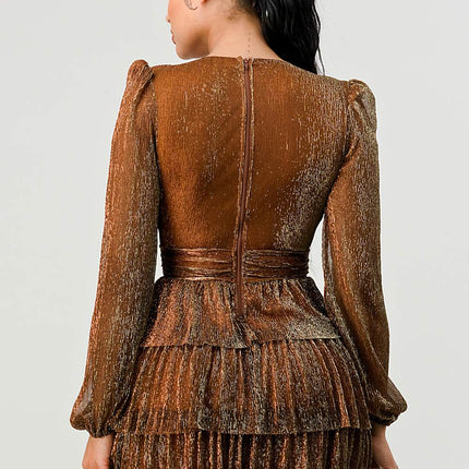 Lux Fantasy Glitter Mini Dress - Deep V-Neck & Tiered Ruffle Skirt