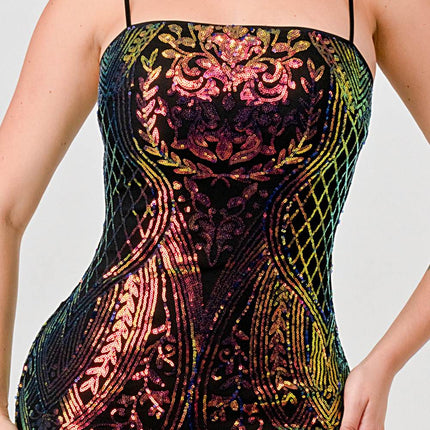 ENCHANTING PATTERN SEQUINS EMBELLISHED BACK SLIT MIDI DRESS