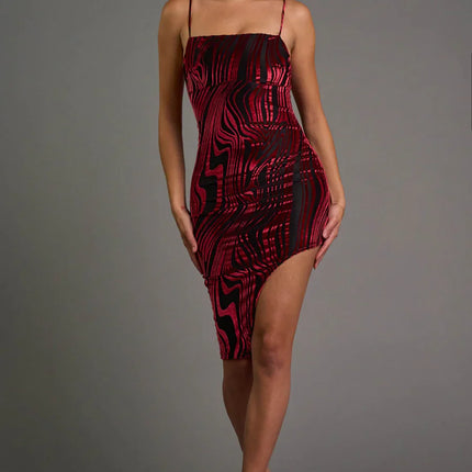 CHIC VELVET BURNOUT ASYMMETRIC \KNEE LENGTH DRESS
