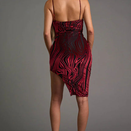 CHIC VELVET BURNOUT ASYMMETRIC \KNEE LENGTH DRESS