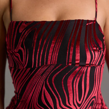 CHIC VELVET BURNOUT ASYMMETRIC \KNEE LENGTH DRESS