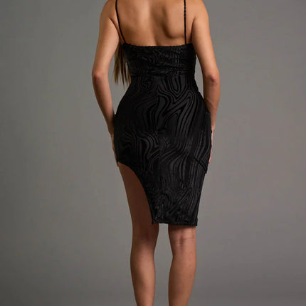 CHIC VELVET BURNOUT ASYMMETRIC \KNEE LENGTH DRESS