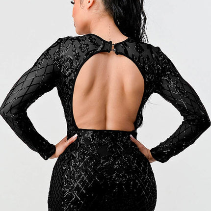 LUX GEO FLORAL SEQUINS BODYCON MINI DRESS