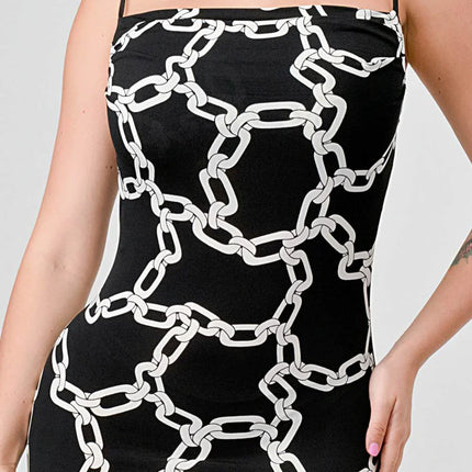 CHIC ALL OVER CHAIN PRINTED SIDE SLIT MIDI DRESS