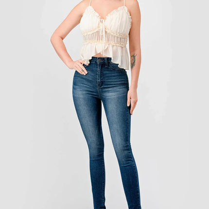 CHEALSEA CHIFFON SWEETHEART SMOCKED BACK RUCHED RUFFLED SHEER CAMI TOP