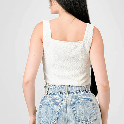 CRINKLE STRETCH KNIT SWEETHEART HOOKED BUSTIER CROPPED TOP