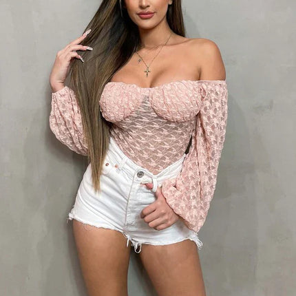 LUXE SHEER LACE OFF SHOULDER LONG SLEEVE BODYSUIT