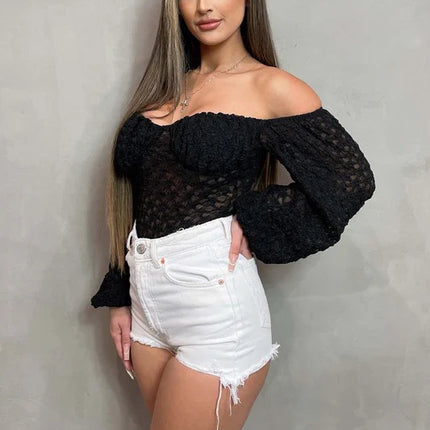 LUXE SHEER LACE OFF SHOULDER LONG SLEEVE BODYSUIT