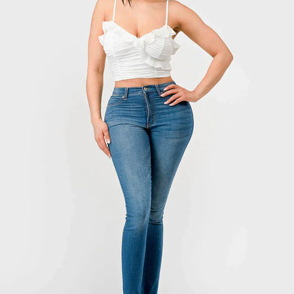 MESH CONTRAST RUCHED SWEETHEART WITH CHIFFON CAMISOLE RUFFLED CROPPED TOP